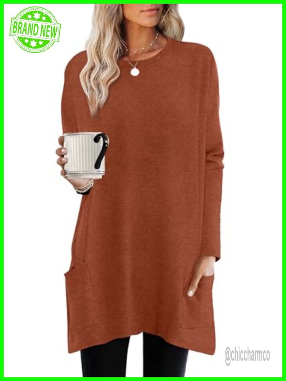 Womens Long Sleeve Tunic Top High Low Hem Loose Fit Blouse with Pockets